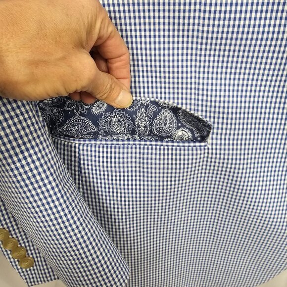 Chaps Blue White Gingham Preppy Single Breasted Blazer Size 44L - Picture 3 of 11